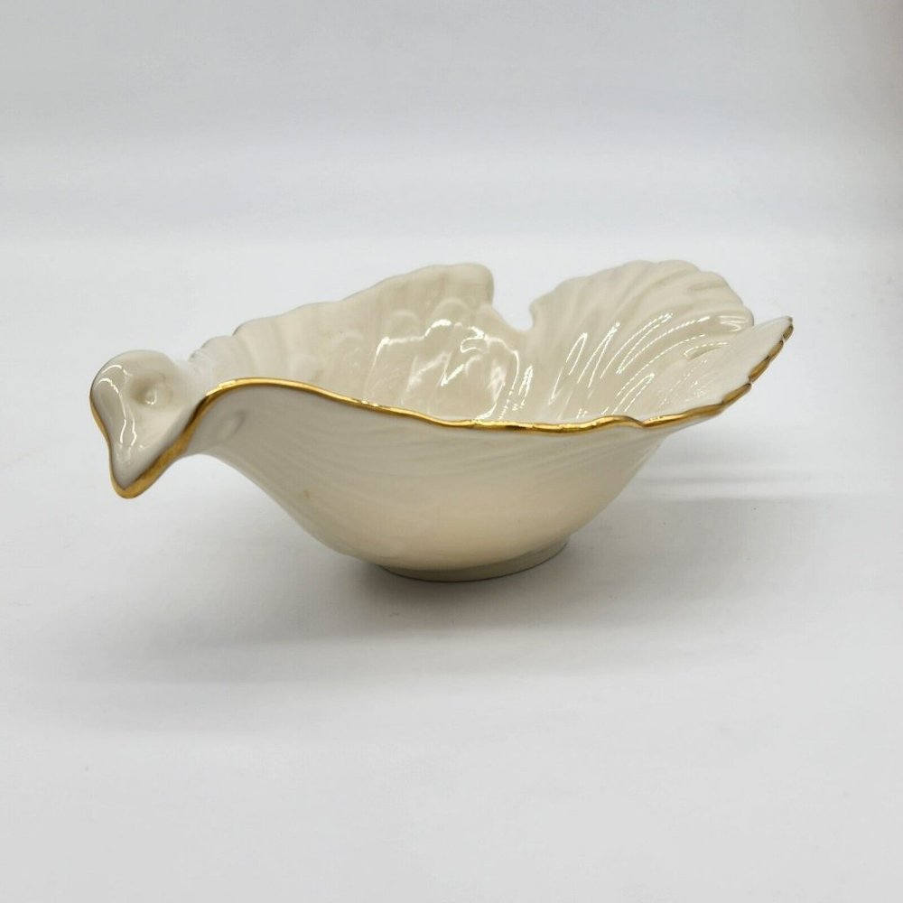 Lenox Dove Dish Open Candy Dish Hand Decorated 24k Gold Trim Made in USA